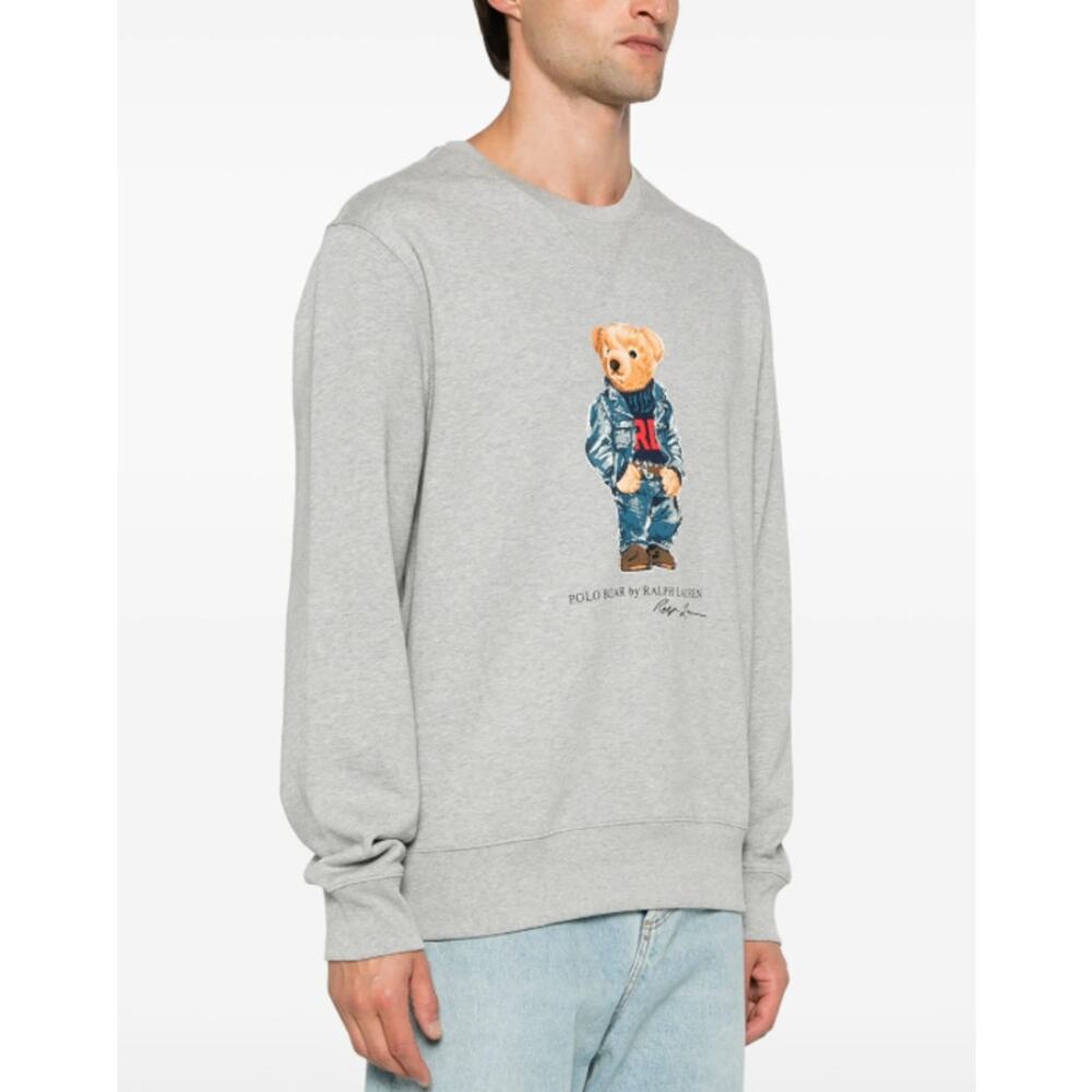 Ralph Lauren Polo Bear Logo Fleece Sweatshirt Crew Neck Heather Denim Bear Gray - Picture 3 of 15